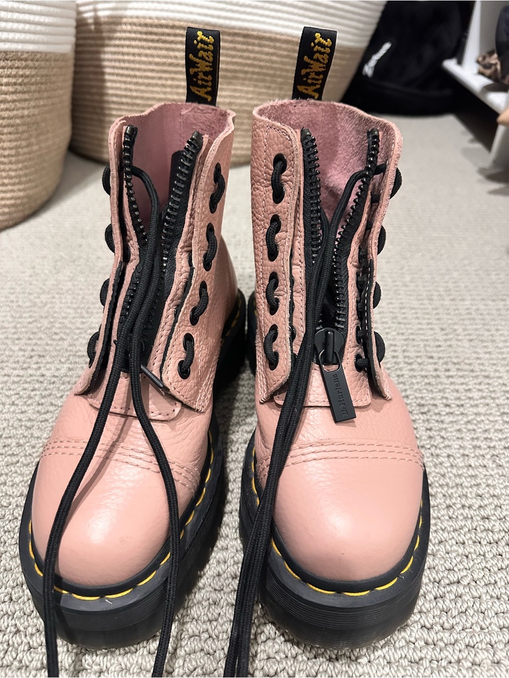 Dr. Martens Pink Leather Platform Combat Boots